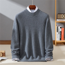斜纹显瘦！半高领套头山羊绒衫加厚商务休闲毛衣2025秋冬针织羊毛，男装羊绒套衫，牧群羊绒