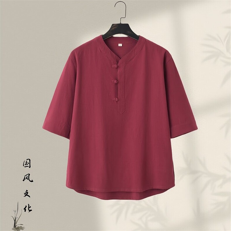 唐装男青年夏季七分短袖t恤复古风潮流男棉麻男装GF2505-P60,男装衬衫,星座1105-3