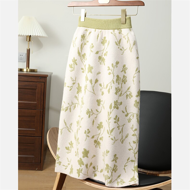 优雅提花加厚半身裙简约时尚百搭，女装半身裙，江杉羊绒