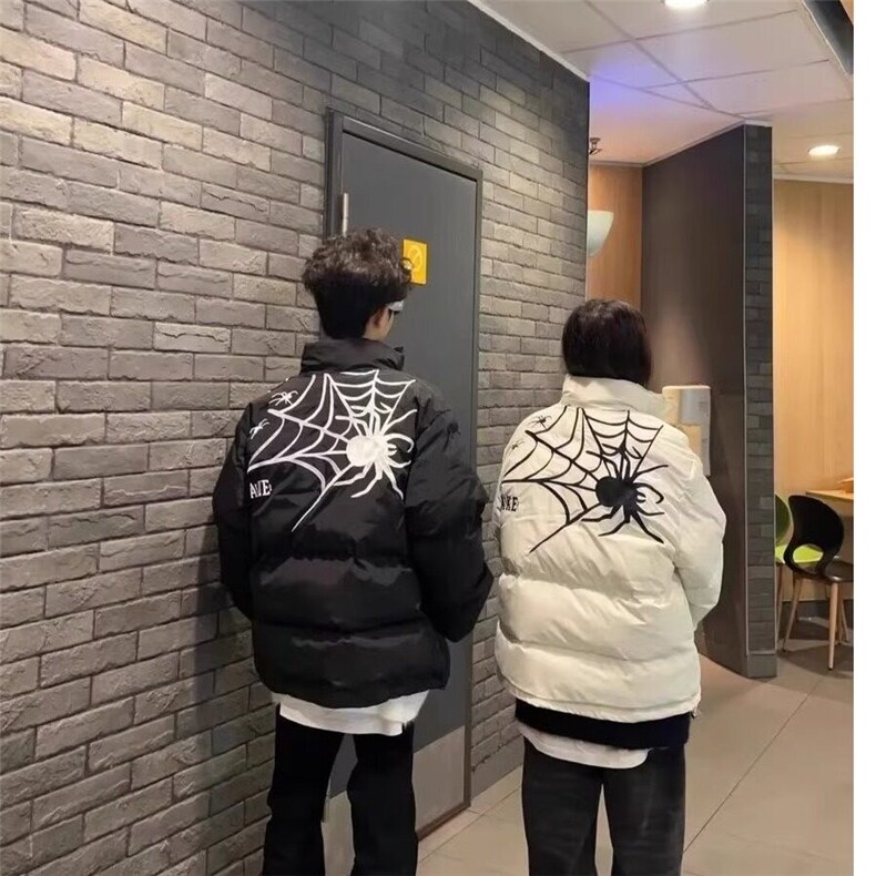 美式高街蜘蛛网刺绣字母棉服棉衣冬季加厚男女宽松面包服潮外套,男装棉衣,星座506A
