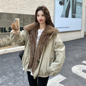 新款！保暖休闲大毛领派克服牛角扣工装外套2C133-6006-P255-K378图片