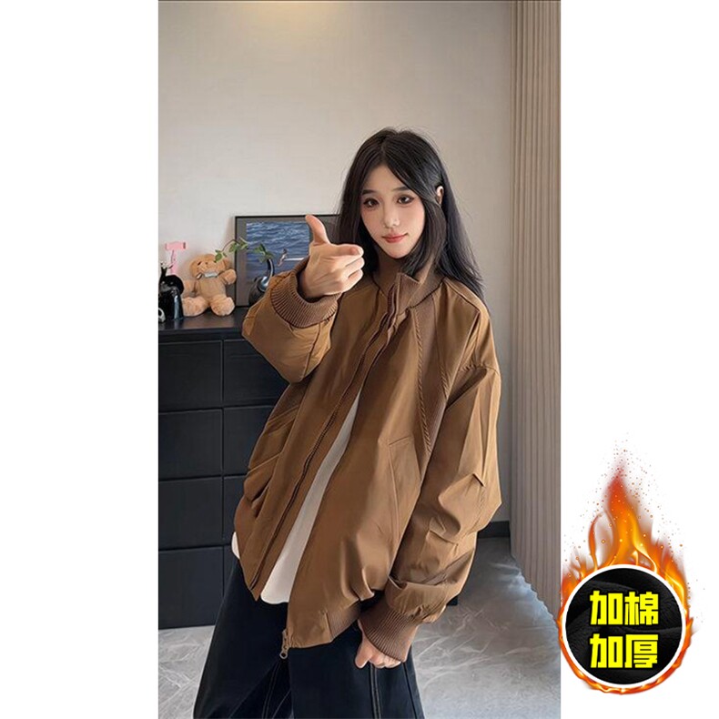 现货冬季美拉德立领飞行夹克廓形高街棒球服加棉加厚棉衣外套图片