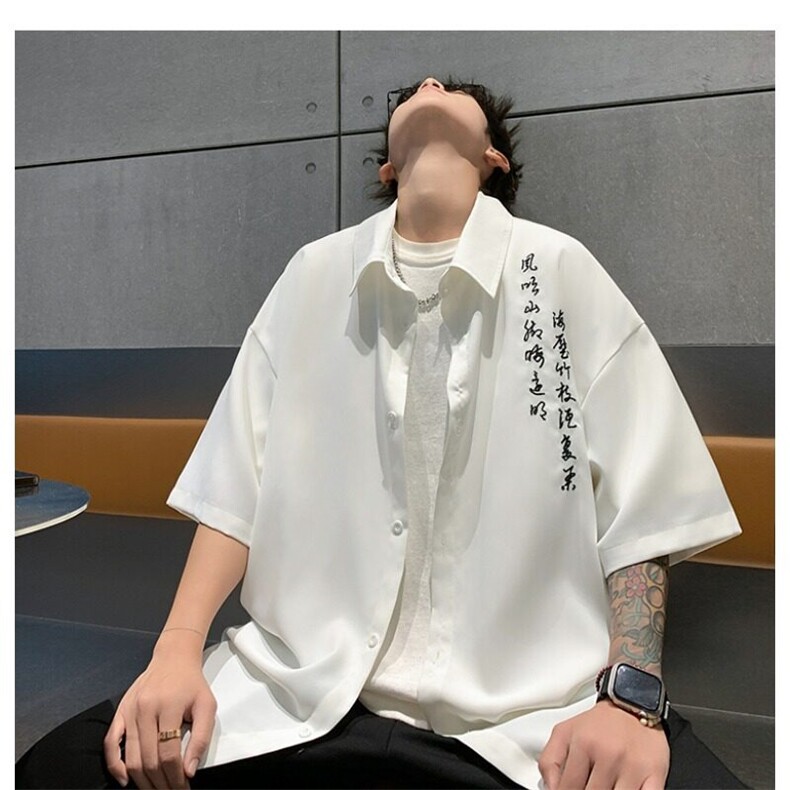 黑色新中式男装风衬衫短袖男夏季短袖薄,男装衬衫,星座218-1（原230）