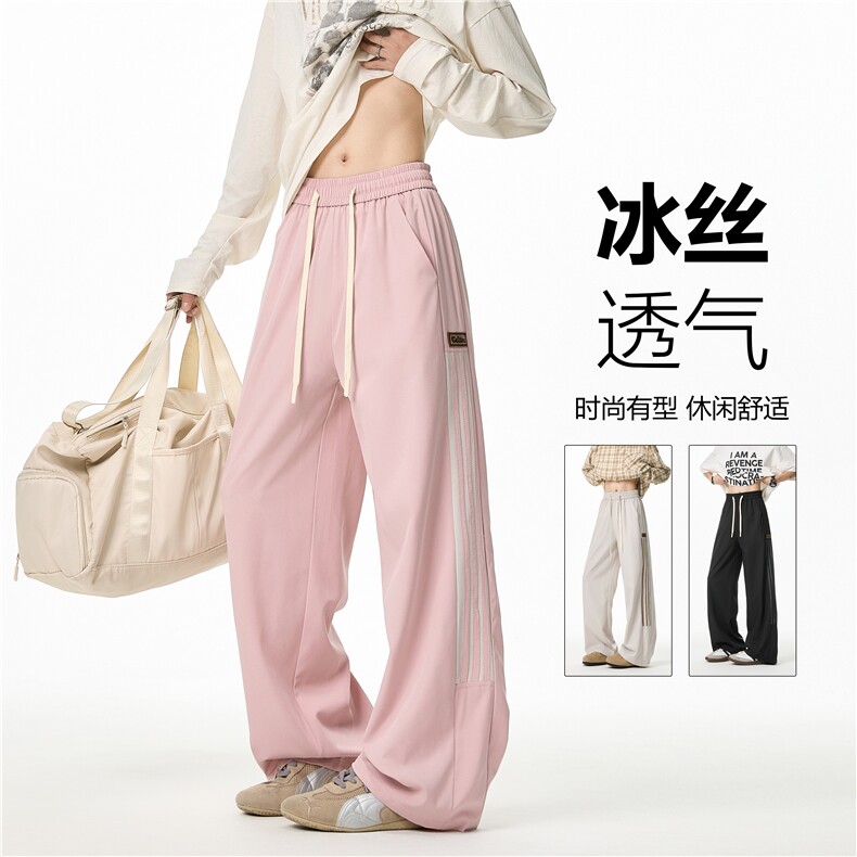 抖音品质夏季新款美式条纹冰丝宽松休闲裤B315-K25667-特p35控68图片