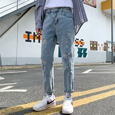 牛仔裤男士秋季潮牌破洞ins韩版潮流百搭九分休闲长裤子7116-P35，男装牛仔裤，电商A318