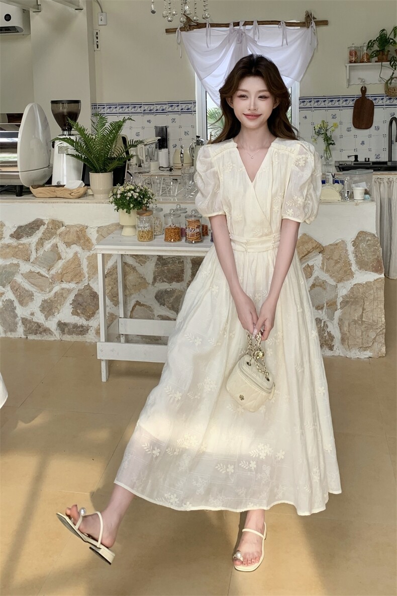 夏季新品！珍珠刺绣度假风连衣裙85109白-208A-P140-K250，女装连衣裙，浙宝208A