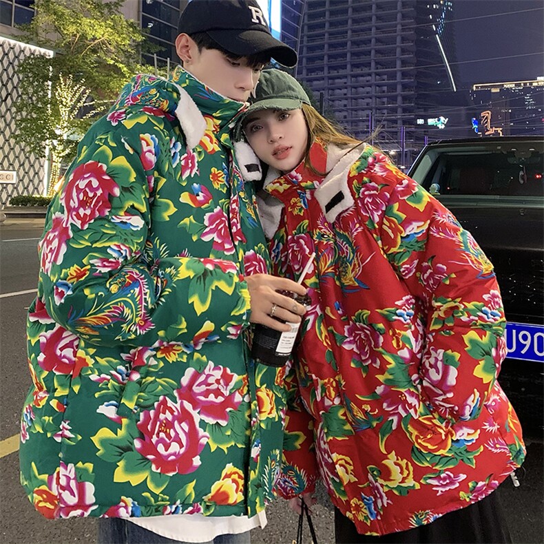 A1情侣装东北大花羊羔毛棉衣保暖防寒风汉服团队服可脱卸帽,男装棉衣,星座115A(原星座507）