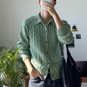 新款男士毛衣休闲宽松复古外套韩版潮流高级感麻花纹针织开衫