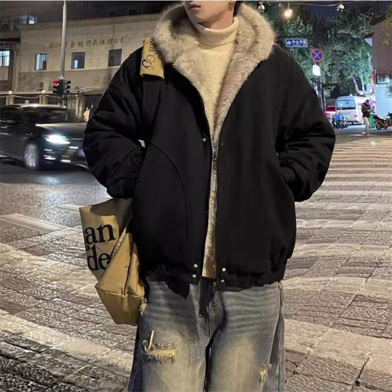 现货高品质美式高街冬季重磅硬挺短款座山雕毛领棉衣男女加厚外套图片