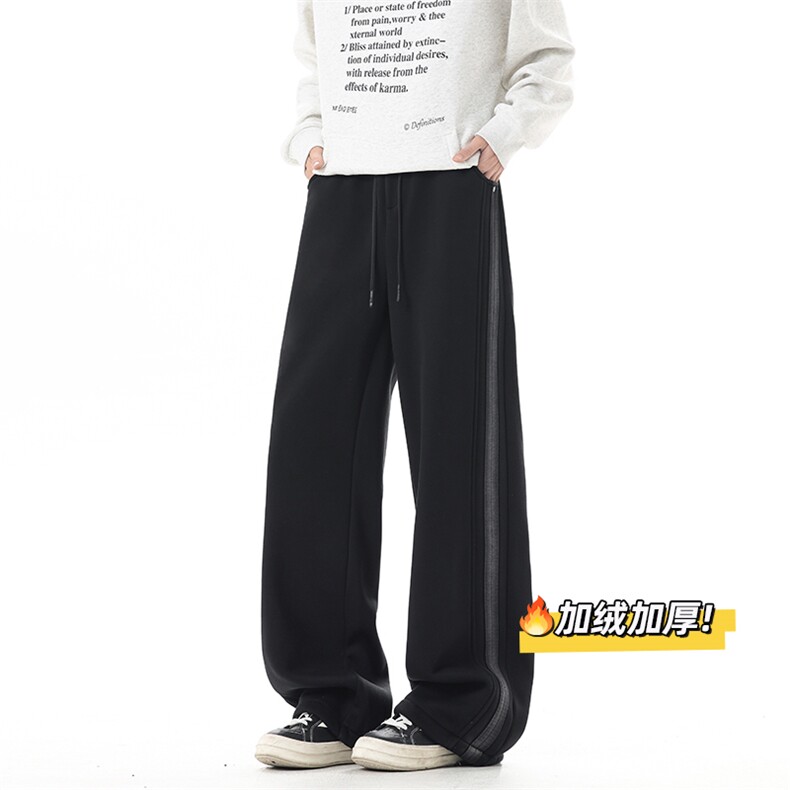 冬季新款加绒加厚拼接卫裤抽绳宽松阔腿裤xz906-1-K1298P68控108,男装休闲裤,星座906-1（原电商a316-2）