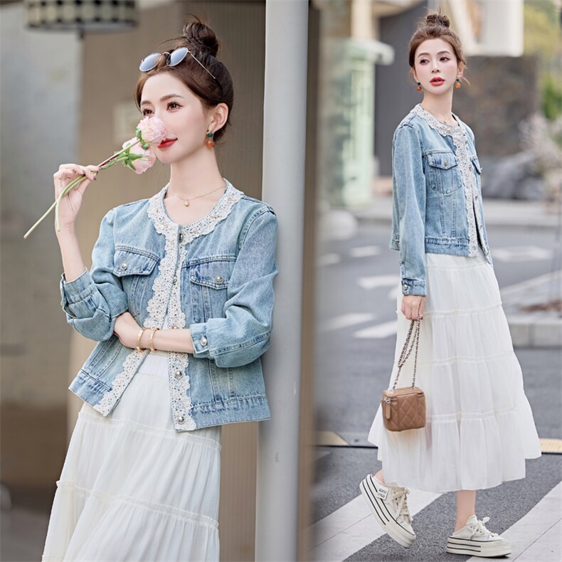小香风气质复古蕾丝拼接牛仔短外套女2025春季新款高端洋气牛仔衣，女装短外套，意芙
