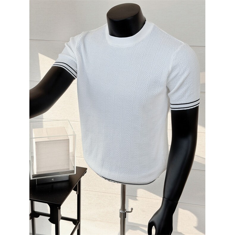 冰丝针织短袖肌理感圆领套头T恤K87001-P53，男装T恤，星座1012-1