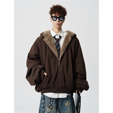 706-LK6041-P100现货冬季两面穿仿兔毛棉衣保暖连帽棉服外套，男装棉衣，星座706