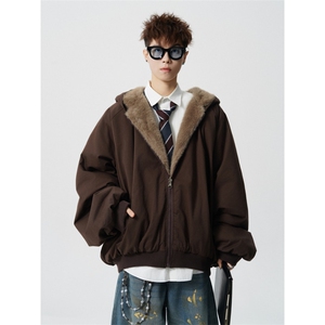706- LK6041-P100  现货  冬季两面穿仿兔毛棉衣保暖连帽棉服外套图片