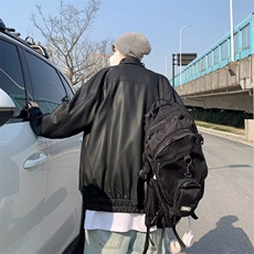 秋季新款高级感立领机车皮衣男宽松潮男短款垫肩夹克外套PU948，男装夹克，星座506