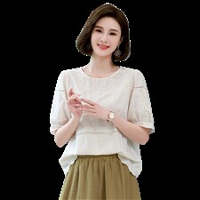 2022夏装新款舒适提花短袖上衣百搭女士套头上衣，女装衬衫，木子恋