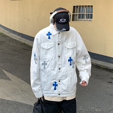 2025新款高街牛仔外套潮牌十字架刺绣美式复古夹克上衣JK1186-P98，男装工装外套，星座1103-3