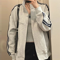 美式小众双拉链开衫立领卫衣女2025春秋新款宽松百搭双杠分割外套，男装夹克，星座506A