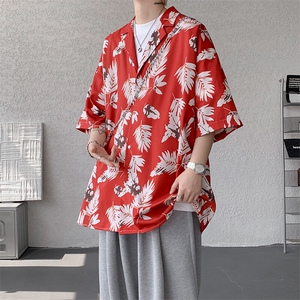 8XL-M 冰丝凉感衬衣垂感透气复古花纹宽松男五分袖短袖衬衫CS526图片