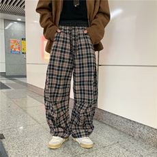 星座1811B-M-3XL-P35美式复古格子裤宽松垂感慵懒阔腿休闲裤KZ113，男装休闲裤，星座1811B