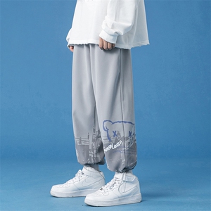 蓝底2024秋冬卡通印花宽松抽绳束脚运动休闲潮牌裤子2114-P40控69图片