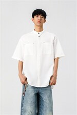 1新中式立领衬衫风暗扣工装大码M-5XL半袖衬衣男78013P48控78，男装T恤，星座226-2