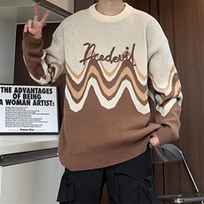 M183/P65新款个性设计感撞色毛衣百搭潮流男士圆领针织衫外套，男装针织衫/毛衣，电商基地A050