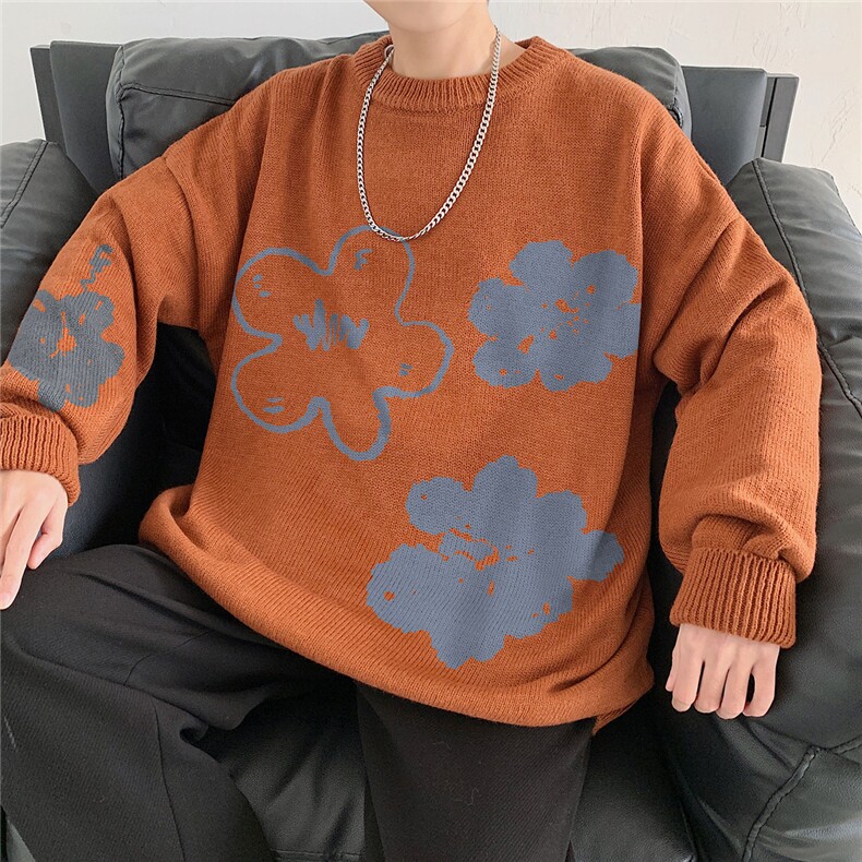 1港风新款宽松休闲中性情侣潮流印花毛衣男外套7924P55加绒P70,男装针织衫/毛衣,星座226-2