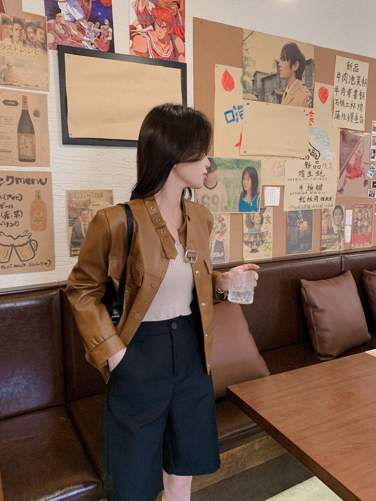 2025年春季现货时尚立领机车服皮衣,女装皮衣,臻衣坊