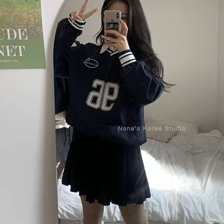 2025美式复古三条杠圆领卫衣男女春秋宽松慵懒风时尚潮牌情侣外套图片