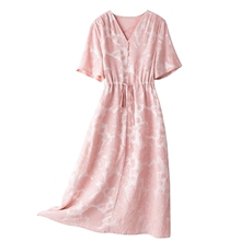 真丝连衣裙28姆米冠乐绉2026夏季高档杭州真丝v领提花裙，女装连衣裙，阿舍尔精品