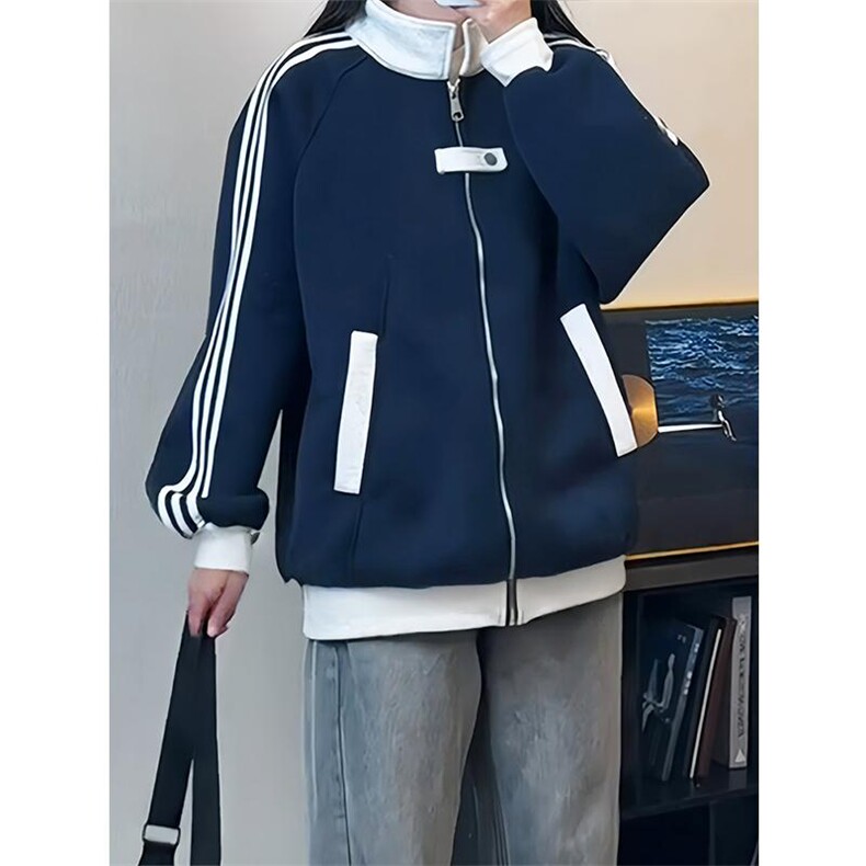 抖音得物高品质26春装美式高街结构拼接织带翻领卫衣夹克开衫外套,男装夹克,电商A443