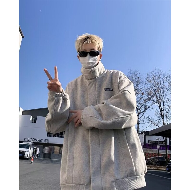 日系复古翻领夹克男冬季重磅设计感情侣外套高街潮牌加厚保暖上衣图片