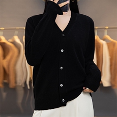 设计感圆领宽松毛衣针织开衫外套21秋冬韩版长袖外搭羊毛开衫上衣，女装羊毛衫，驼铃羊绒