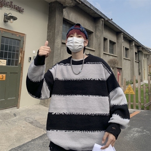 针织衫男女韩版潮流宽松拼色条纹帅百搭2024秋冬ins毛衣MZ452-P41