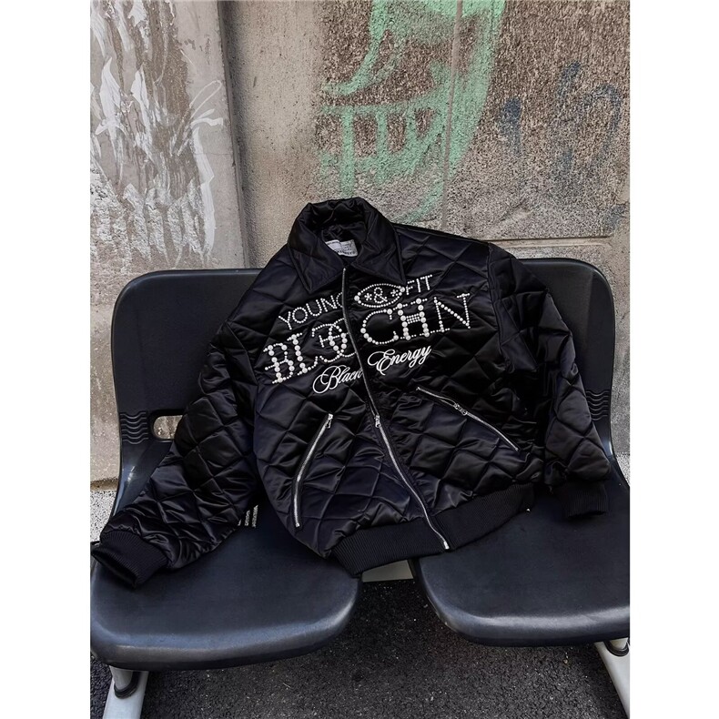 网图美潮珍珠钉菱形格boxy版棉服外套W1925/特P95,男装棉衣,电商B350