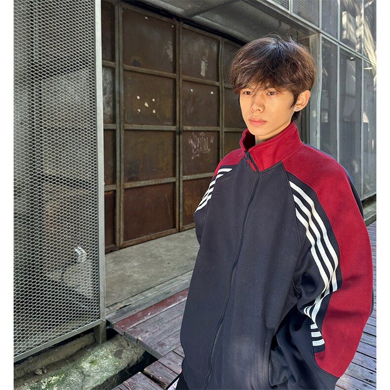 抖音得物高品质26春装美式高街重磅织带拼接撞色立领卫衣外套CM41,女装短外套,电商A486