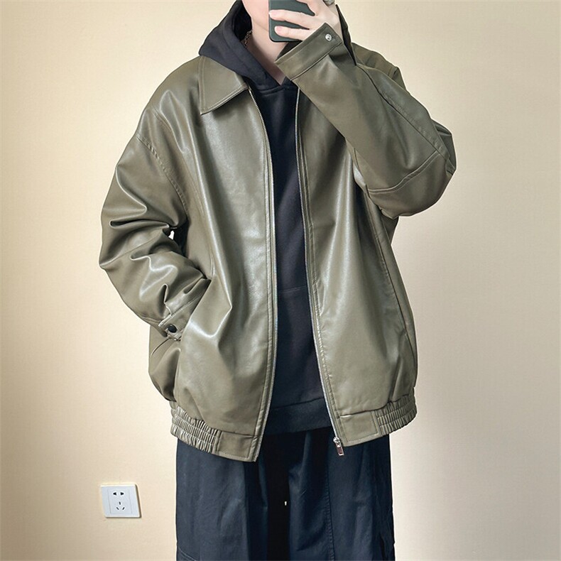 现货主推高质量皮衣外套男宽松皮夹克机车服A026P95加绒P105，男装夹克，电商A351