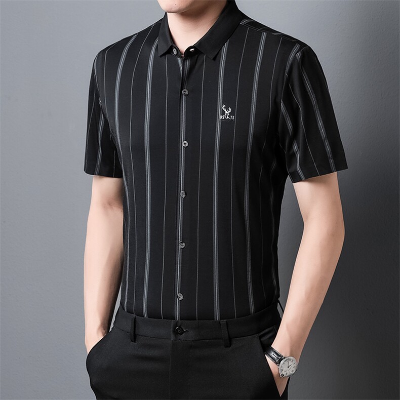 BSS403男士2023年夏季新款百搭衬衫男短袖商务休闲衬衣男装P72,男装衬衫,电商B360