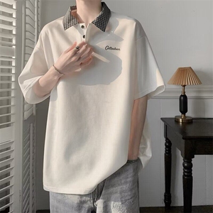 2025新款撞色格子领polo衫翻领短袖t恤半袖学生男女现货T1862-P38