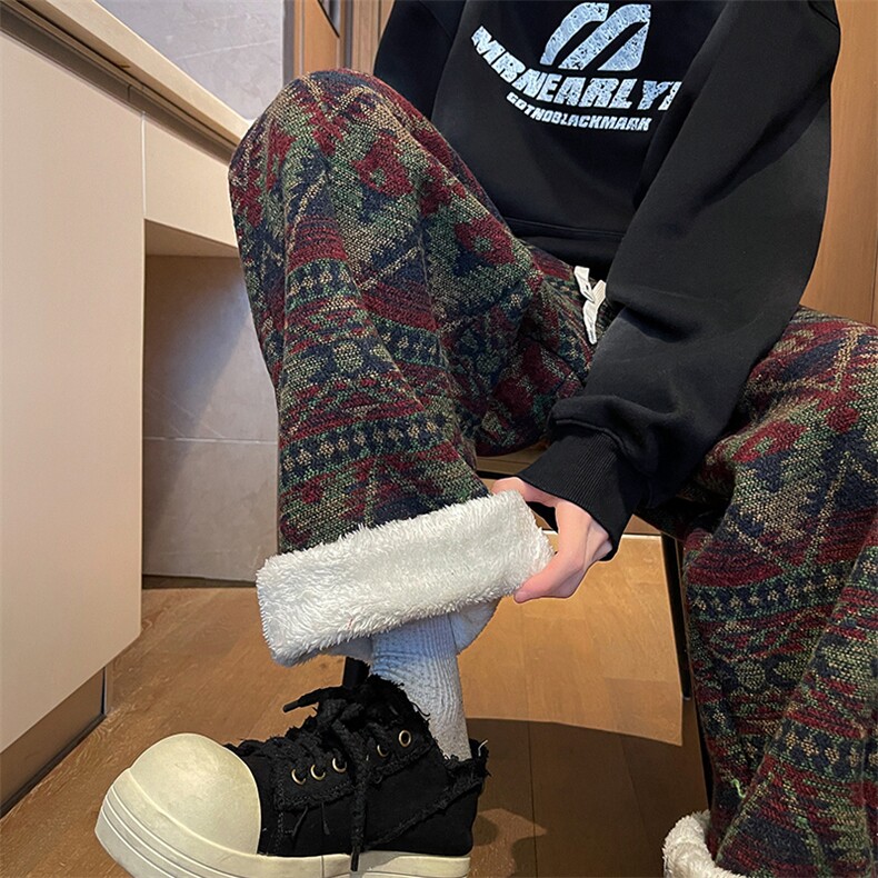 8XL-M羊羔绒裤子男冬季加绒加厚民族风重磅针织棉裤大码KZ023P78图片