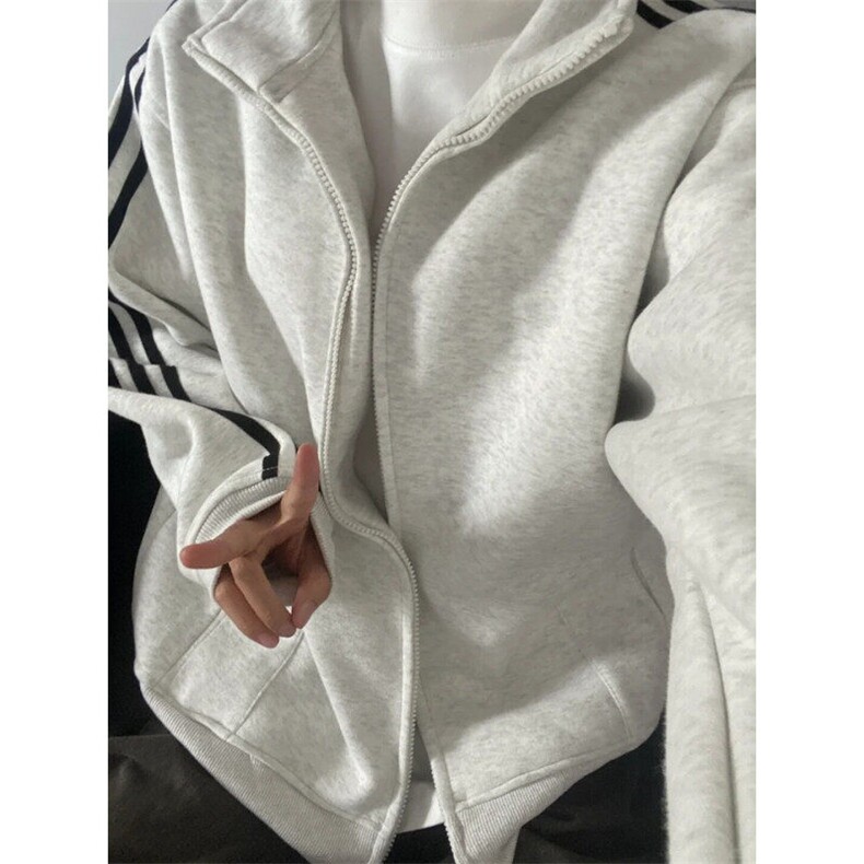 CW35LL-特P43三条杠花灰色外套男高级感痞帅立领卫衣夹克,男装夹克,星座1007（原301D）