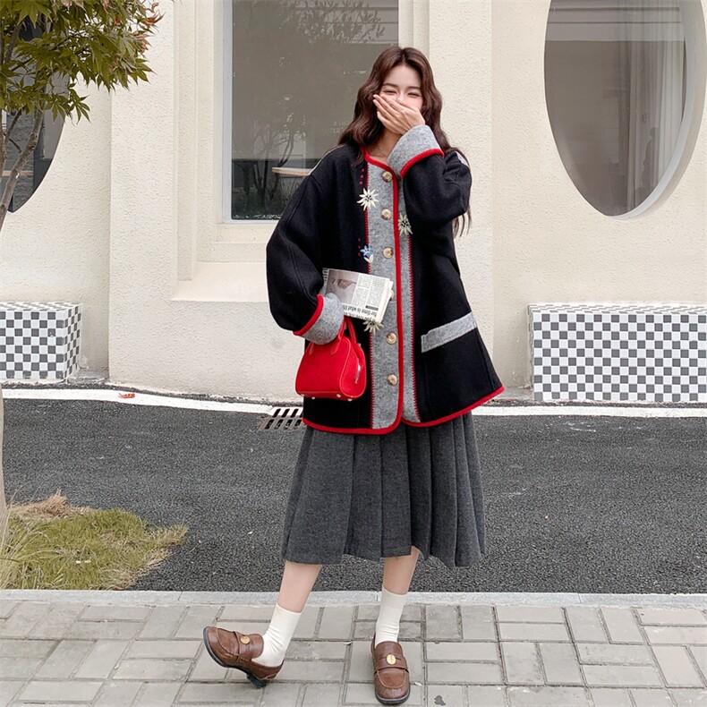冬装复古刺绣内胆羽绒90绒毛呢外套2C050-1299-P285-K398,女装羽绒服,2C050