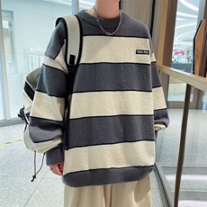 美式冬季条纹圆领毛衣男慵懒宽松百搭针织衫男秋冬MY05641-P50，男装针织衫/毛衣，星座308B-1