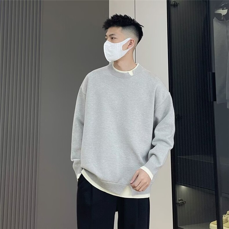 男士长袖红色毛衣圆领假两件新款潮流设计感针织衫MY217-P50,男装针织衫/毛衣,星座208-5