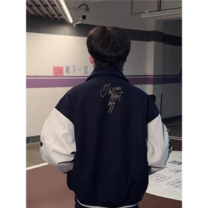 网络图现货 美式潮牌重工刺绣龙凤呢拼接棒球服夹克外套JM413-P68图片