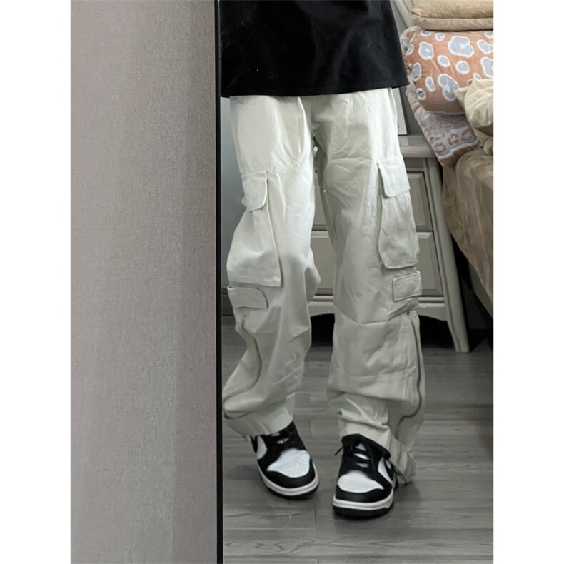 【网图】杏色工装裤宽松直筒侧边拉链美式hiphop裤子KGZ01LL-P55,男装工装外套,星座1007（原301D）