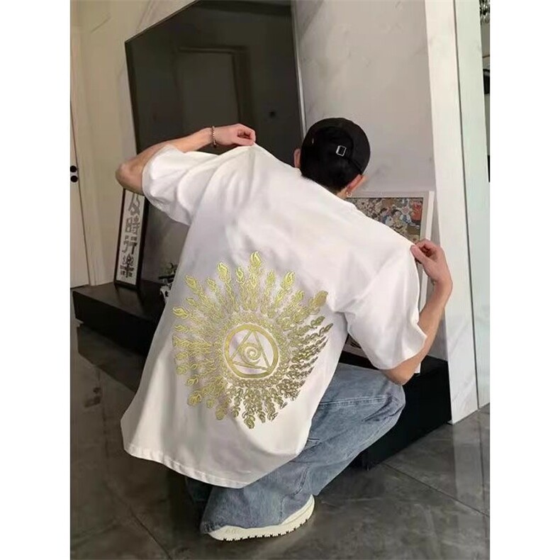夏自主美式光明之眼刺绣短袖t恤男女宽松百搭美式高街vibeTB1275,男装T恤,星座1116A（原606A-3）