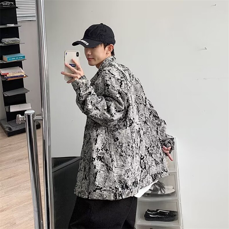 美式高街小众破坏风流苏花卉牛仔外套男水洗刺绣外套J2313P75,男装夹克,星座1116-2