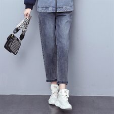 2021秋冬新款时尚休闲宽松显瘦牛仔裤，女装牛仔裤，独衣靓